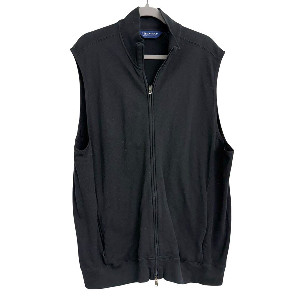 Polo Golf Ralph Lauren Pima Cotton Full Zip Vest Black Sz XL Sporty Preppy